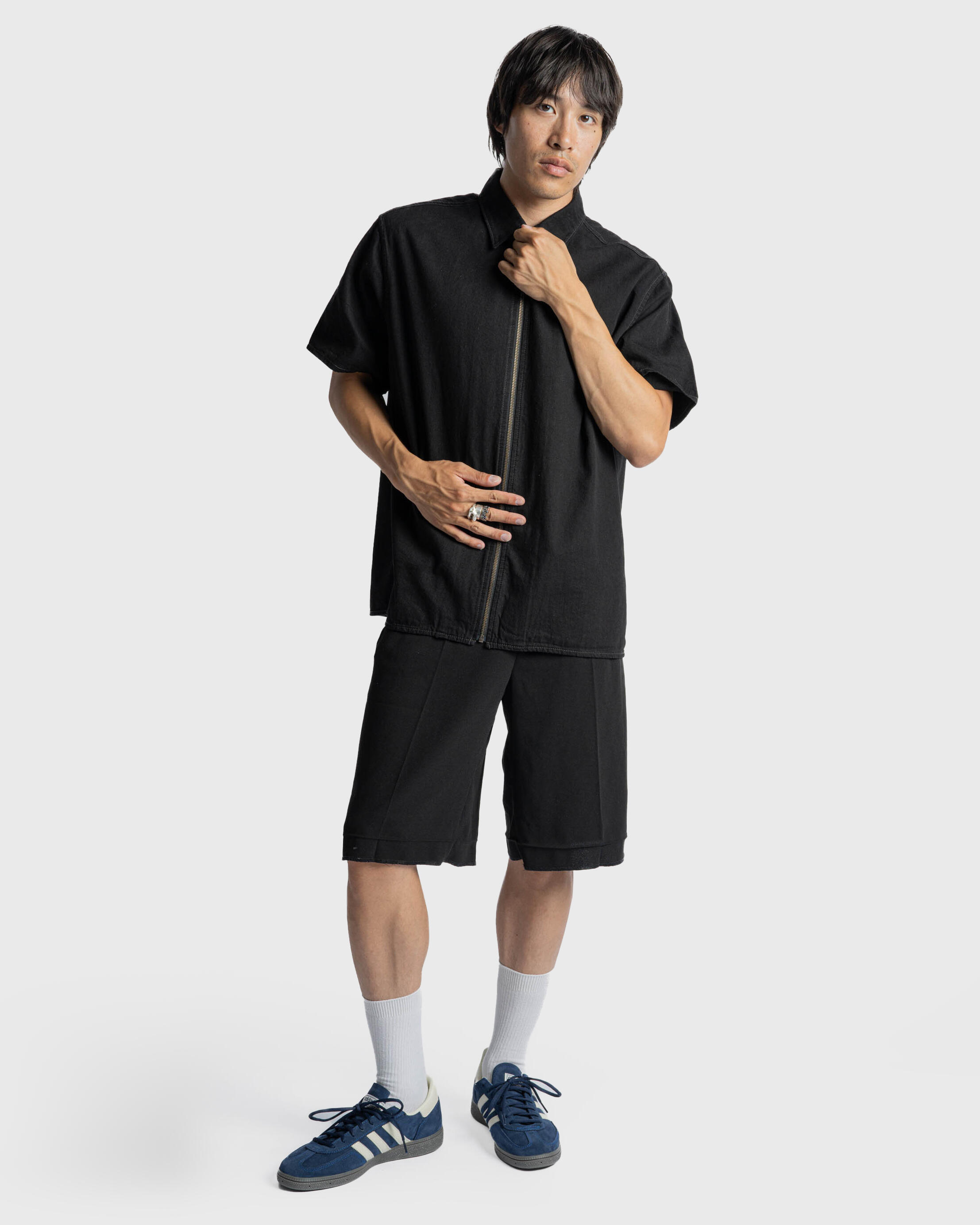 thisisneverthat Washed Denim Zip Shirt | TN240DSHTS01-BLK | AFEW STORE